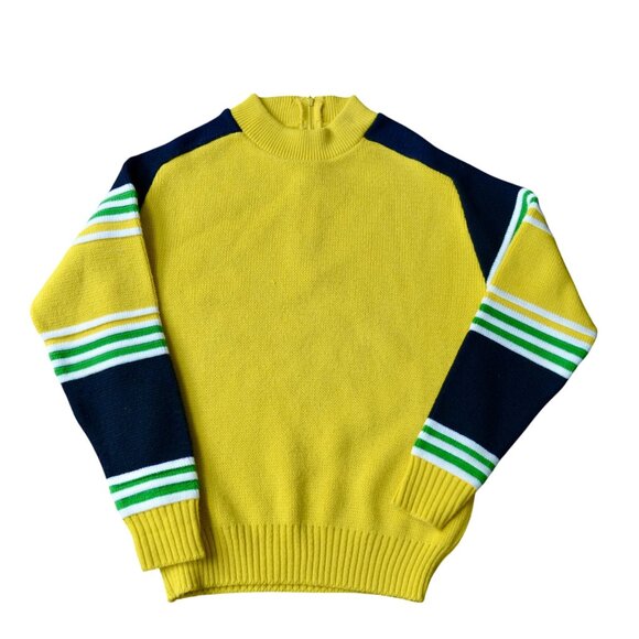 John Deere Vintage Yellow Green Black White Striped Men's Sweater Small - Picture 1 of 5